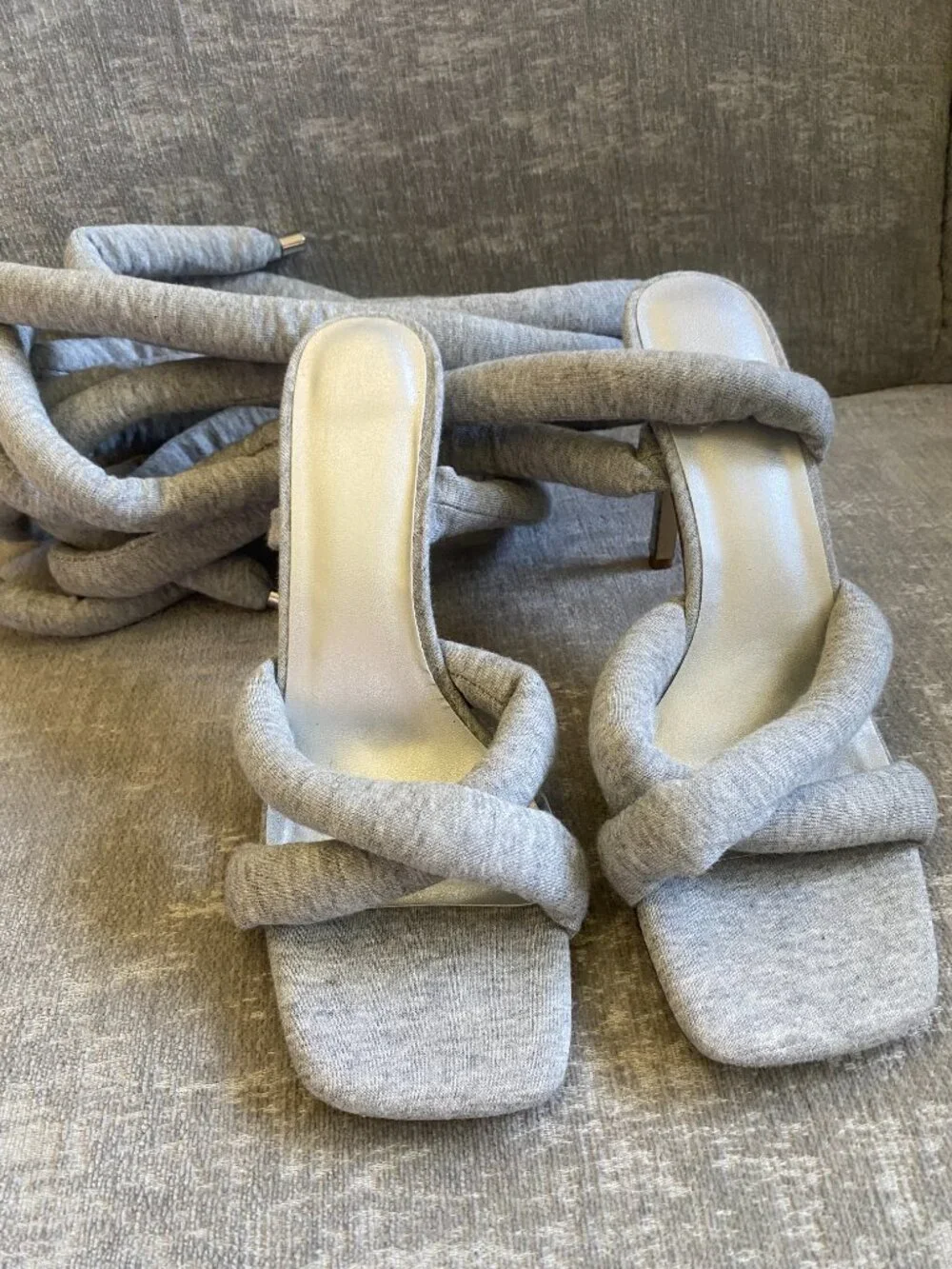 Strappy High Heels Gladiator Sandals With Grey Jersey Size 9 Like New